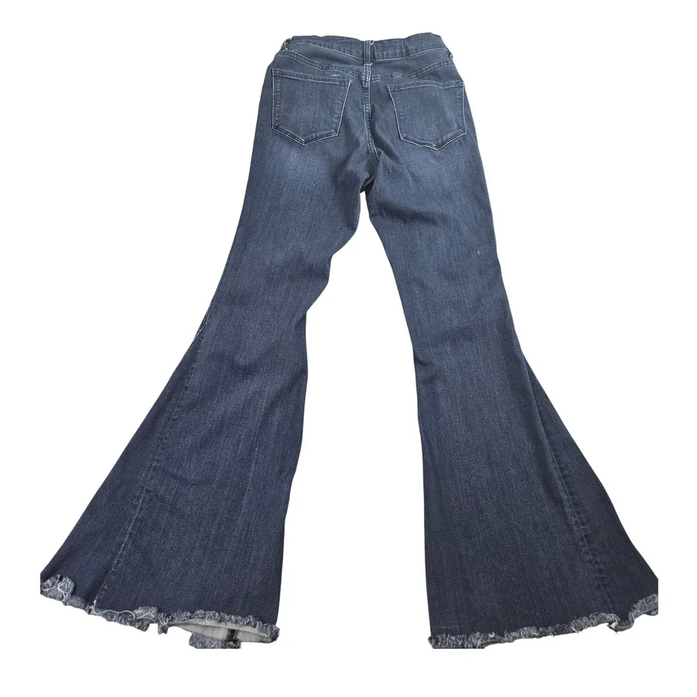 Flying‎ Monkey Flare Jeans Womens 26 Dark Wash Raw Hem Denim Retro Boho Boho